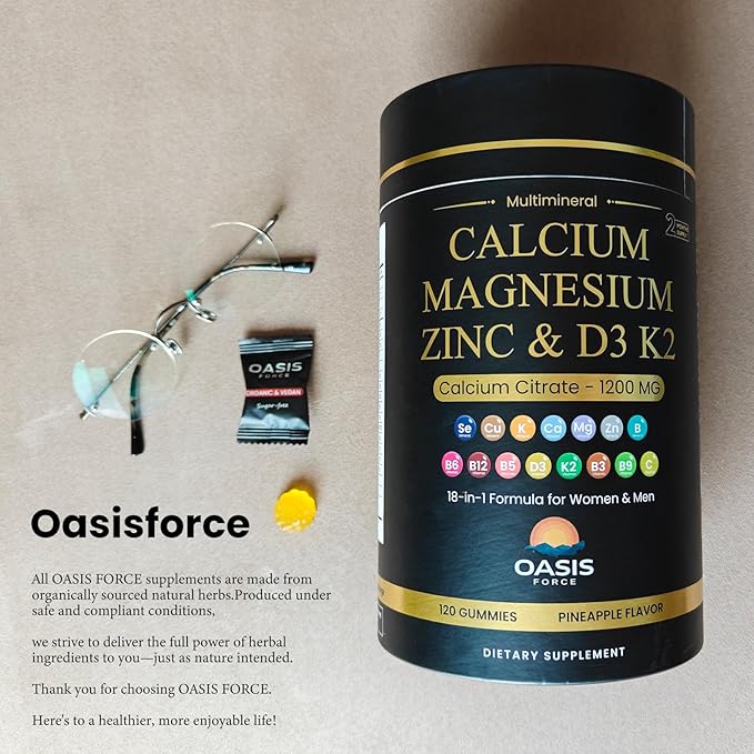 Calcium 1200 mg with Vitamin D3 Gummies Calcium Citrate Supplements for Women &amp Men with Magnesium Zinc Vitamin D3 &amp K2 Potassium Chews for Bone Strength &amp Muscle Support Sugar Free