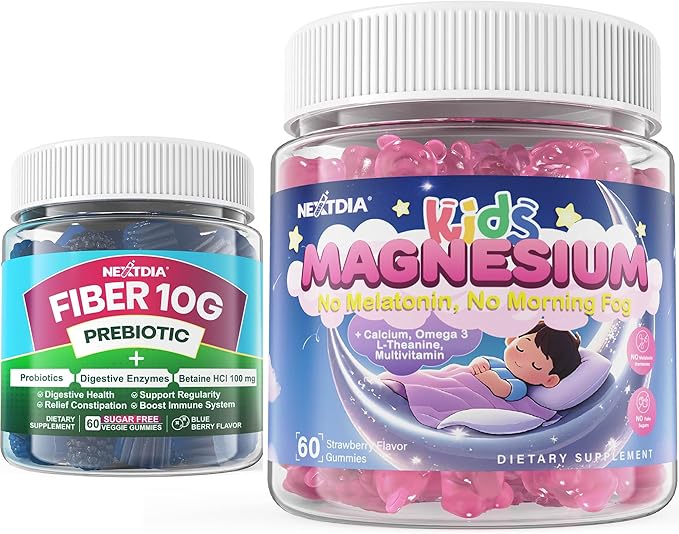 Sugar Free Kids Magnesium Gummies 2 Pack + Fiber Gummies for Adults 2 Pack