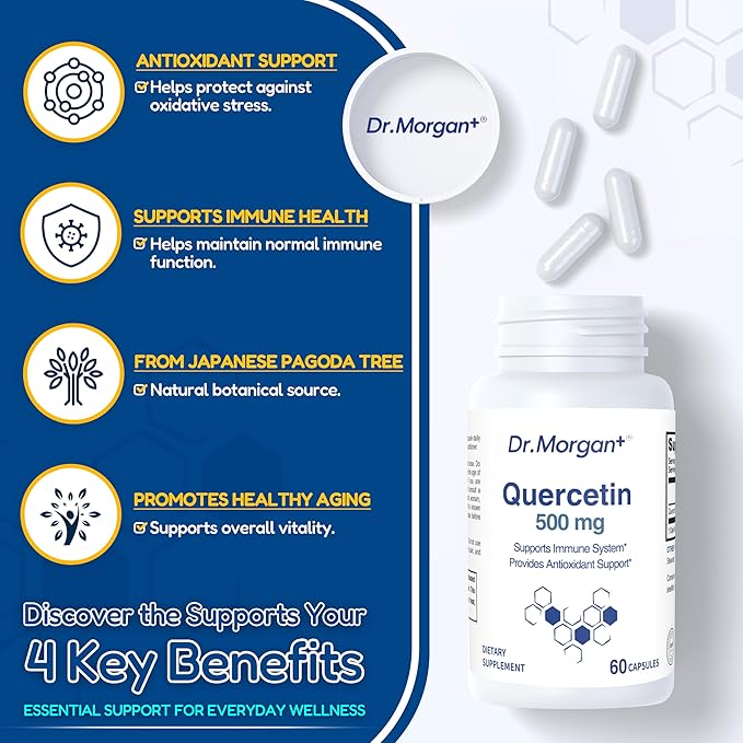 Dr. Morgan Quercetin 500mg Supplement-Bioflavonoid Antioxidant for Immune Support &amp Cellular Health-Natural Supplement-Made in Canada-60 Capsules