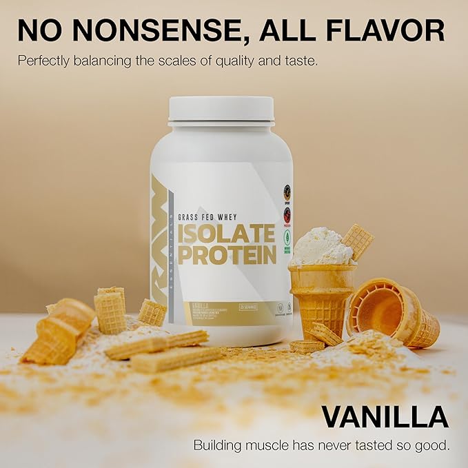 RAW Whey Isolate Protein Powder Vanilla (CBUM Itholate) - 100% Grass-Fed Sports Nutrition Powder for Muscle Growth &amp Recovery - Low-Fat Low Carb Naturally Flavored - 25 Servings