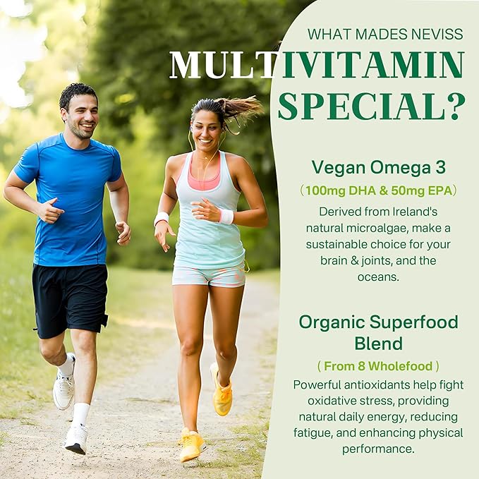 NEVISS Vegan Multivitamin for Women Men with Iron + Black Seed Oil Gummies