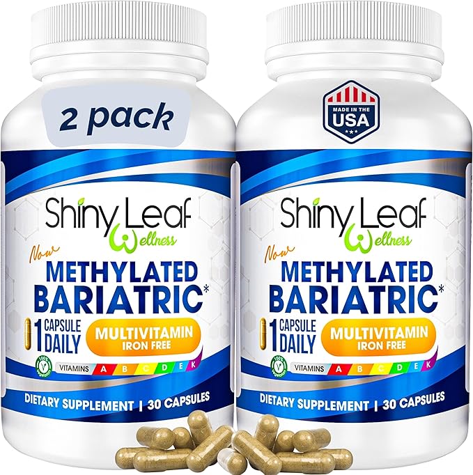 Shiny Leaf Methylated Bariatric Multivitamin Without Iron – Vitamins for Gastric Bypass &amp Sleeve 1 Daily Capsule W Methylated Folate B12 A C D K &amp More. Vegetarian Soy-Free USA Made (6