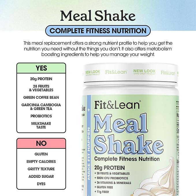 Fit &amp Lean Meal Shake Fat Burning Meal Replacement Protein Fiber Probiotics Vanilla 1lb 10 Servings Per Container