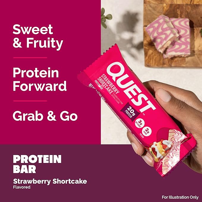 Quest Nutrition Protein Bars Strawberry Shortcake 20g Protein 2g Sugar 3g Net Carbs 10g Fiber Gluten Free 12 Count