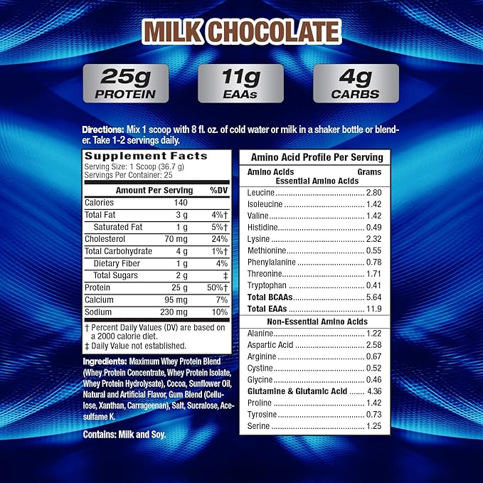 Maximum Human Performance Maximum Whey Protein 25g Fast Acting Delicious Tasting Protein Enhances Strength &amp Speeds Recovery Milk Chocolate 62 Servings 5 Pound
