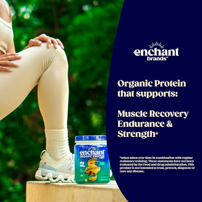 Enchant Organic Protein Powder Vanilla Almond flavor – 20g Plant Protein sourced from North American Farms 5g Prebiotic + fiber USDA Organic Non-GMO Plant-based Non-Dairy Vegan 0.84 lb