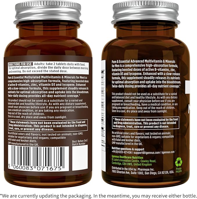 Multivitamin &amp Minerals for Men + High Absorption Curcumin C3 Complex Vegan Bundle Sustained Release Advanced Multivitamin + 300% Greater Absorption Curcuminoids with Rapid Uptake by Igennus