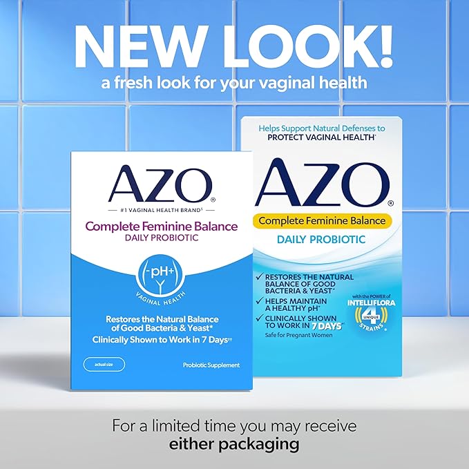 AZO Complete Feminine Balance Daily Vaginal Probiotics for WomenClinically Proven to Help Protect Vaginal HealthHelps Balance pH and Yeast60 Count (Pack of 2)