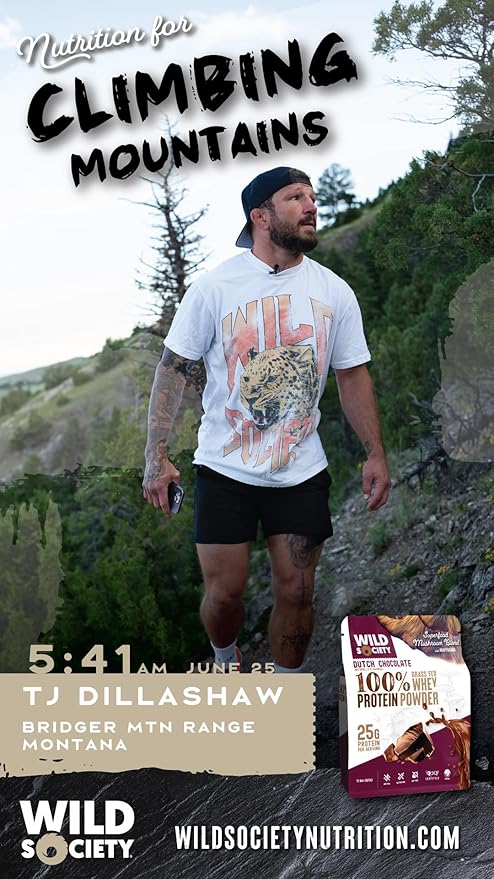 WILD SOCIETY - Premium 100% Grass Fed Whey Protein Powder + Superfood Mushrooms &amp Adaptogens - 25g Protein Clean Protein Powder 0 Added Sugar Non GMO Gluten Free - Dutch Chocolate - 17.9 oz