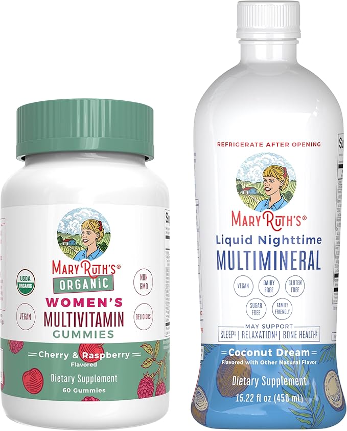 MaryRuth's Multivitamin Gummies for Women (Strawberry) &amp Liquid Nighttime Multimineral (Pineapple) | Clean Label Project Verified® | USDA Organic &amp Vegan | Beauty Bedtime Routine &amp Overa