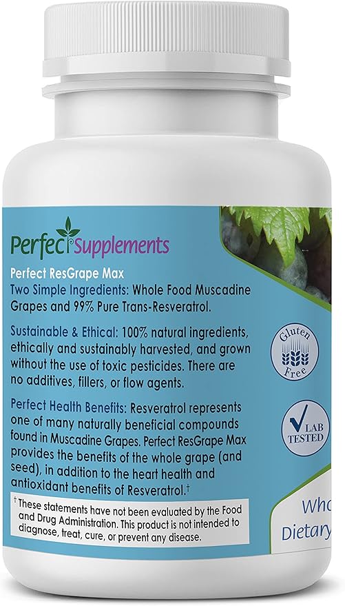 Perfect ResGrape Max 60 vegetable capsules per bottle(Pack of 3) ~ 99% Trans-Resveratrol &amp Muscadine Grape ~ Anti-Aging Supplement &amp Potent Antioxidant