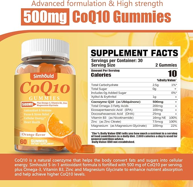 3 Packs CoQ10 500MG Gummies - Plus Omega-3 Magnesium Vitamin B3 &amp Zinc - 3X Better Absorption Coenzyme Q10 Supplements for Heart Health Cellular Energy &amp Antioxidant Non-GMO 180 Counts