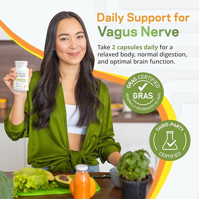 Parasym Plus Vagus Nerve Support Patented Digestive Nutritional Supplements Energy Booster for Men and Women Memory Supplement for Brain Gentle Immune System Support 60 Capsules