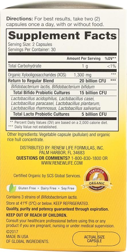 RENEW LIFE Return to Regular Probiotic 60 CT