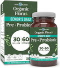 Vital Planet - Organic Flora Probiotics for Senior’s Daily Shelf Stable Probiotic 30 Billion CFU 60 Diverse Strains with Organic Prebiotics for Immune Support and Digestive Health 30 Capsules