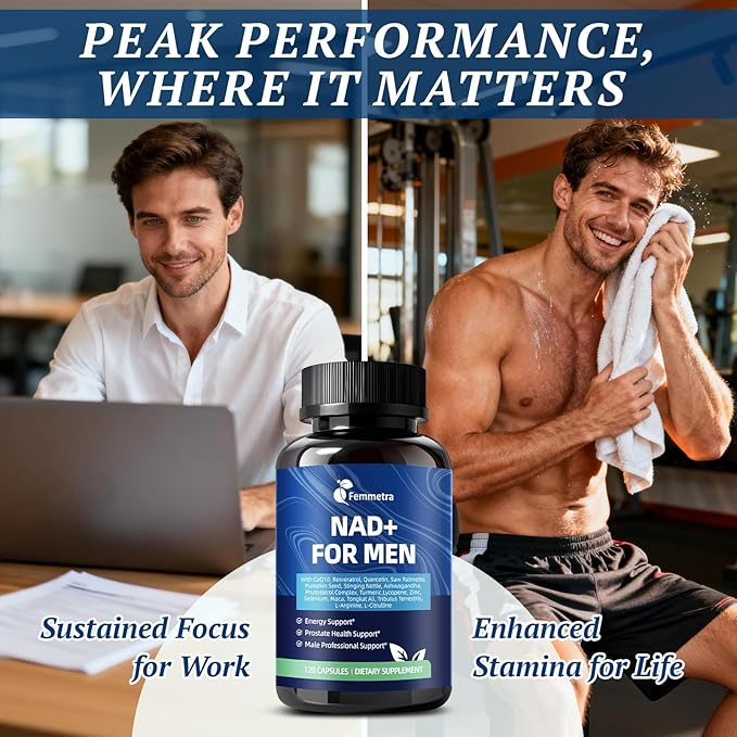 NAD Supplements for Men with 40+ | All-in-One Cellular Energy Prostate Support &amp Nitric Oxide Supplement with Saw Palmetto Resveratrol | Non-GMO 2 Bottles