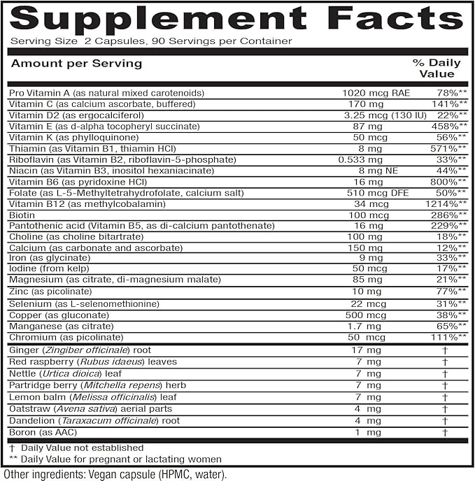 Vitanica Maternal Symmetry Prenatal and Postnatal Vitamins Vegan 180 Capsules