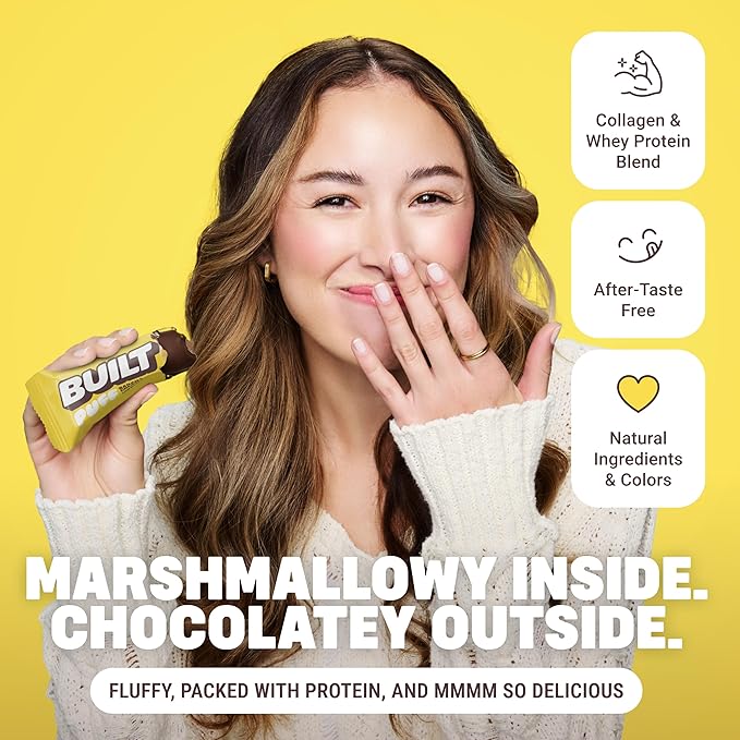 BUILT Bar Puff Protein Bars - Banana Cream Pie - 17g Protein Snack Bars with Collagen - Calorie Conscious &amp Gluten Free - 12 Count