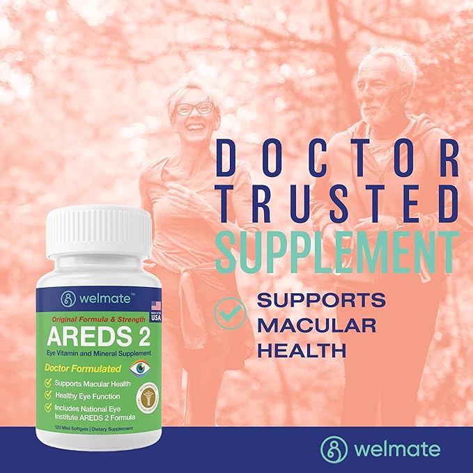 WELMATE - AREDS 2 (60 Servings) - Eye Vitamin and Mineral Supplement - Vitamin C Zinc Lutein Zeaxanthin - Macular Health - Doctor Formulated &amp Tested - Eye Care - Gluten Free - 120 Mini Softgel