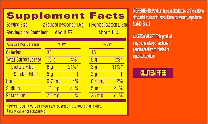 Metamucil 4-in-1 Fiber Supplement Psyllium Husk Powder Sugar-Free Powder Berry Flavored Drink 114 Servings