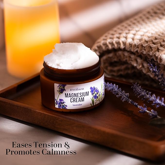 Better Shea Butter Magnesium Cream | Lavender | Relieves Leg Cramps and Muscle Tension | Night Lotion for Pregnancy Kids and Baby | Handcrafted with Organic Ingredients