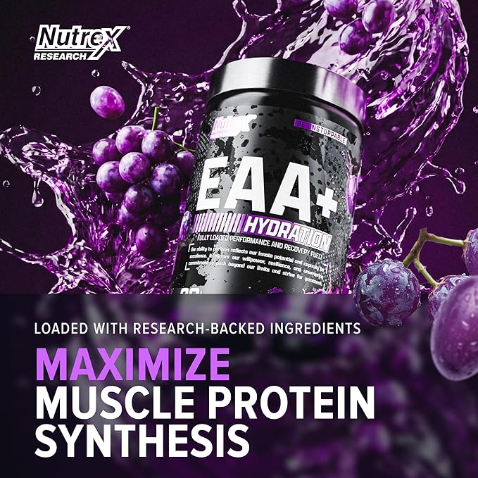 Nutrex Research EAA Hydration | EAAs + BCAA Powder | Muscle Recovery Strength Muscle Building Endurance | 8G Essential Amino Acids + Electrolytes | (Packaging My Vary) 30 Servings (Juicy Grape)