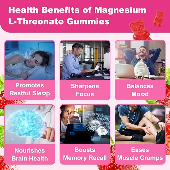 180 Count Magnesium L-Threonate Gummies 1500mg High Absorption Magnesium Threonate Supplement for Adults &amp Kids Support Brain Health Memory Focus Restful zzZ &amp Muscle Sugar Free Vegan