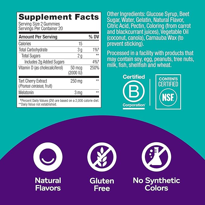 OLLY Muscle Recovery Sleep Gummies Sleep and Sore Muscle Support 3mg Melatonin Tart Cherry &amp Probiotic + Prebiotic Gummy Digestive Support and Gut Health 500 Million CFUs Fiber