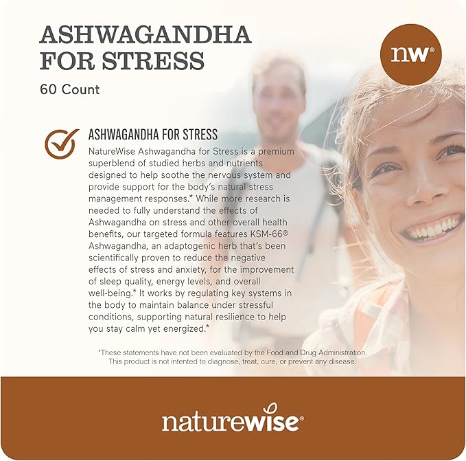 NatureWise [1] Probiotics 60 Billion CFU + Organic Prebiotics - 30 Capsules[1-Month Supply] + [1] Ashwagandha for Stress + GABA &amp L-Theanine - 60 Capsules[30-Day Supply]