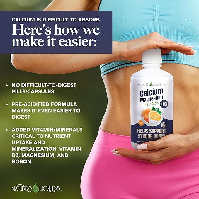 Nature's Liquids - Calcium Magnesium Supplement Liquid (2:1 Ratio) - with D3 Boron Manganese for Optimal Absorption - for Strong Bones and Teeth - Orange Vanilla Flavor - (32oz - 32 Servings)