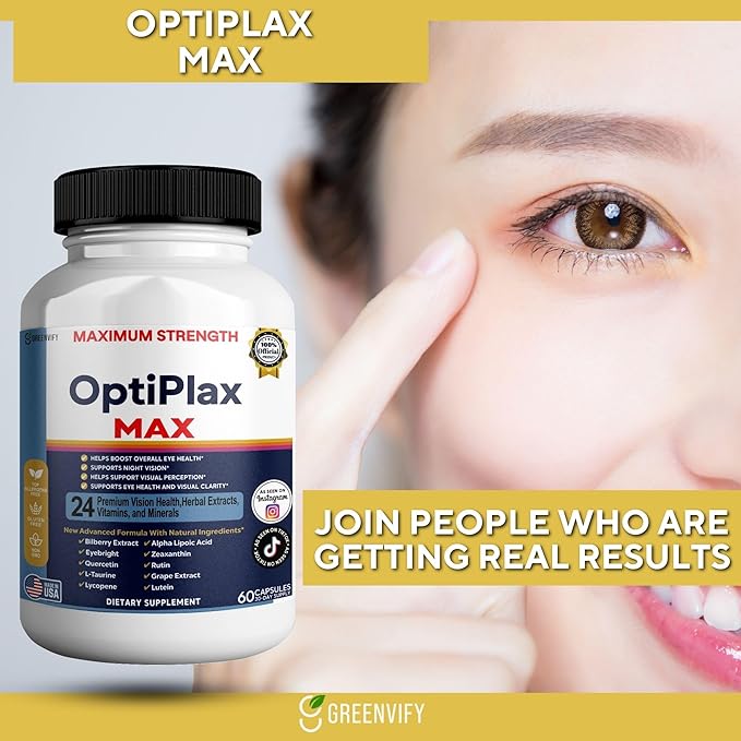 OptiPlax Max Vision Support Supplement 24 Premium Herbal Extracts Vitamins &amp Minerals 60 Capsules (2)