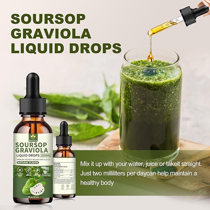(3 Pack) Soursop Graviola Liquid Drops 2000mgImmune BoostCell Support &amp RegenerationNatural AntioxidantSoursop Extract - 98% Sugar/Gluten Free Natural Flavor 6 Fl Oz
