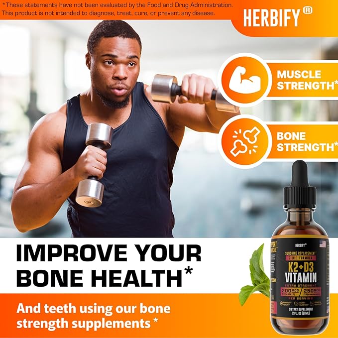 HERBIFY Bundle - K2 and D3 Drops &amp Biotin and Collagen Drops - Bone Strength &amp Hair Skin Nails Support