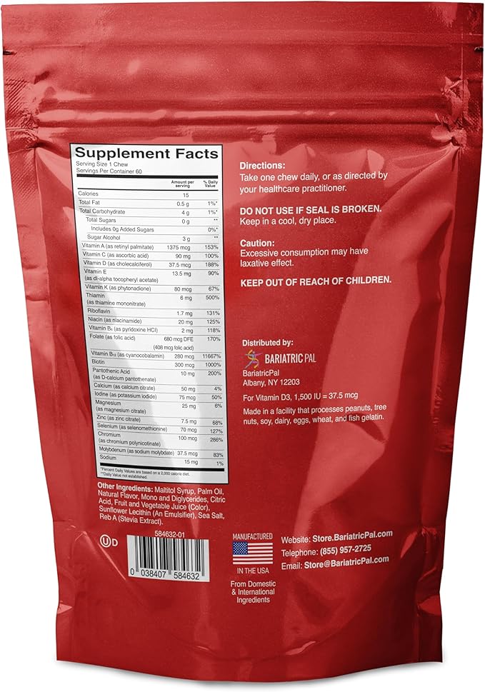 BariatricPal Iron-Free Multivitamin Soft Chew - Fruit Punch (60 Count)