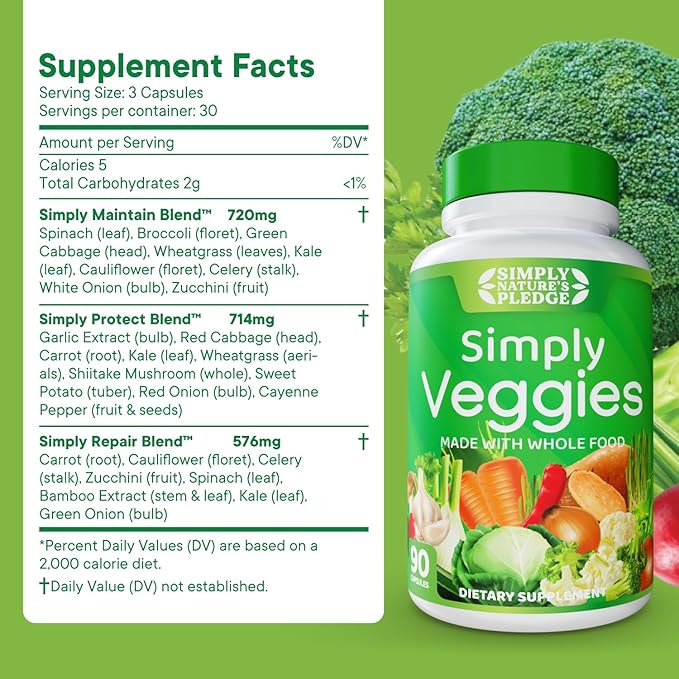 Simply Nature's Pledge - Made with Whole Food Superfoods Packed with Beta Carotene &amp 18 Different Vegetables - 100% Soy Free