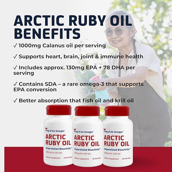 Arctic Ruby Oil - Omega 3 Supplement with Astaxanthin 2mg - Contains Essential Fatty Acids &amp Antioxidants - Supports Heart Brain Eye Skin Joint &amp Immune Health - 60 Softgels (3 Pack)