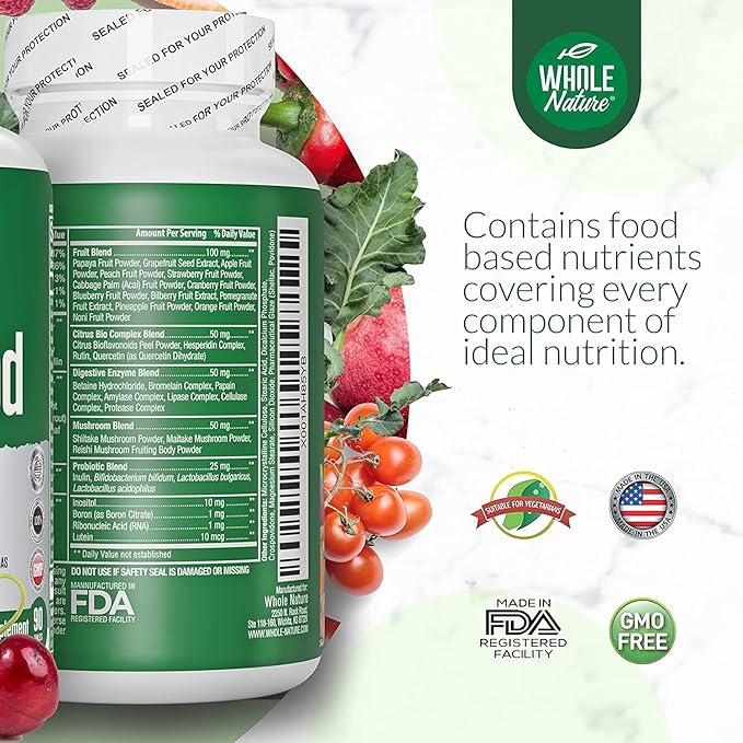 Whole Food Multivitamin for Men and Women Complete Daily Superfood Vitamins Plus Minerals Digestive Enzymes Probiotics and Omegas. Plant Based Multi Vitamin Non GMO (2)