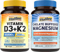 Vitamin D3 K2 Supplement 10000 IU 90 Softgels and Magnesium Citrate 420mg with Vitamin D3 &amp B6 120 Capsules