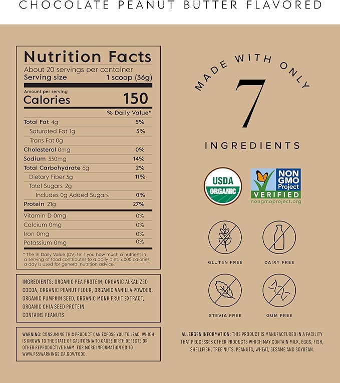 Truvani Dairy Free Protein Powder | Chocolate Peanut Butter | 20g Organic Plant Based Pea Protein | 20 Servings | Vegan Keto Gluten Free | Low Carb | No Added Sugar
