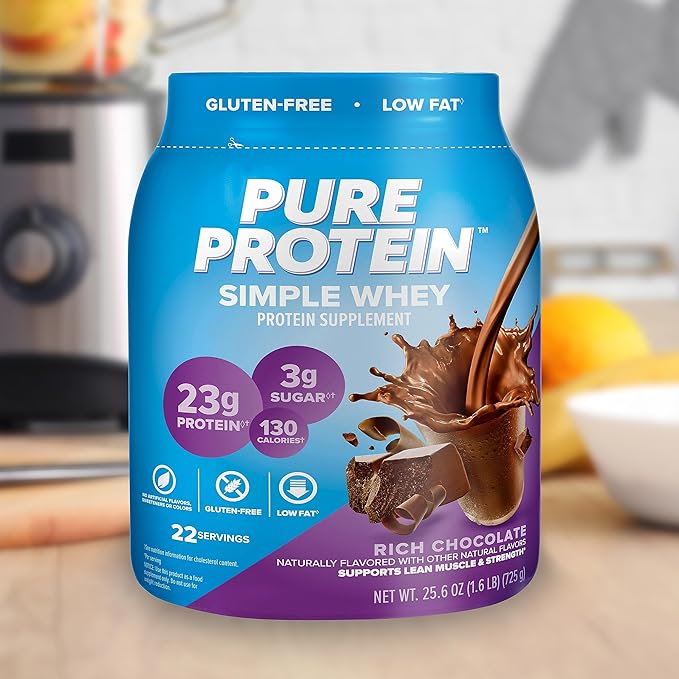 Pure Protein Simple Whey Protein Powder Gluten Free 23G Protein Rich Chocolate 1.6lbs