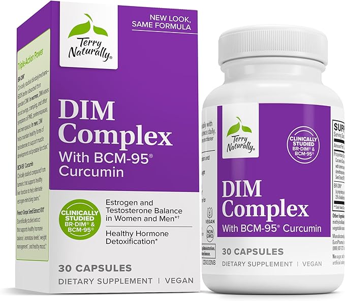 Terry Naturally DIM Complex - Dietary Supplement with BCM-95 Curcumin - Supplement to Support Healthy Hormone Balance Liver Health &amp Menopause Symptom Relief - 30 Capsules