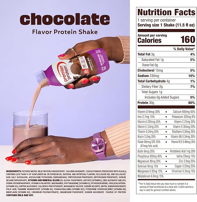 Premier Protein Shake Chocolate 30g Protein No Added Sugar 24 Vitamins &amp Minerals to Support Immune Health 11.5 fl oz 12 Pack