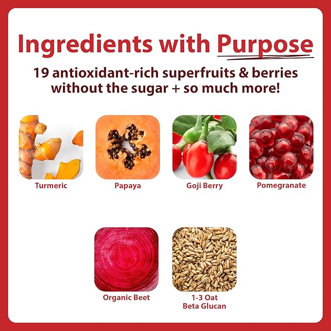 MacroLife Naturals Miracle Reds Superfood Powder 19 Blended Fruit &amp Berry Polyphenols Enzymes Probiotics &amp Antioxidants Supplement - Raw Non-GMO &amp Vegan Whole Food Vitamins - 12 Packet Ser