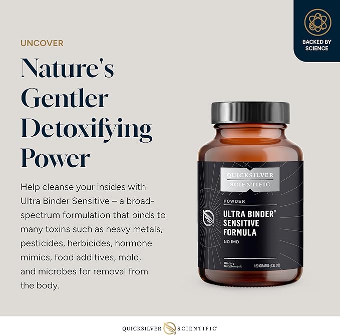 Quicksilver Scientific Ultra Binder Sensitive Formula - Gut Health Supplement with Activated Charcoal Bentonite Clay - Cleansing Support Powder (120g)