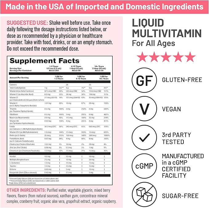 NatureWise Liquid Multivitamin for Women Men of All Ages - Sugar Free Vegan - Vitamins for Energy Levels Beauty Immune Health with Methylated B12 &amp Folate - Non-GMO - 30 fl oz(887 mL)