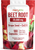 Beet Root Capsules with Grape Seed &amp CoQ10 - Blood Pressure Support Supplement - Nitric Oxide Booster - Super Beets Supplement for Heart Energy Circulation - 180 Vegan Capsules Non GMO