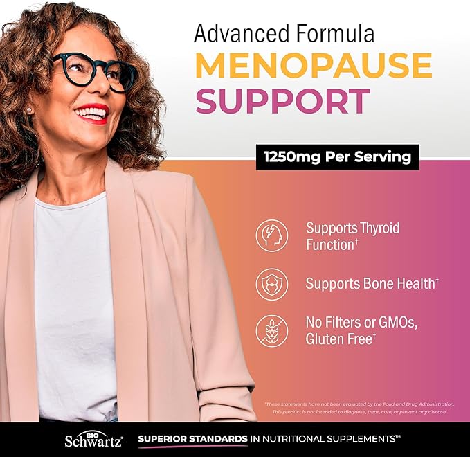 BioSchwartz Herbal Menopause Supplement with Black Cohosh (1 Month Supply) Plus Bone Strength Mineral Supplement with Calcium and Magnesium (1 Month Supply)
