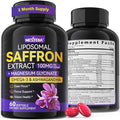 Saffron Supplements - 100mg Liposomal High Absorption 100% Pure Saffron Extract with Magnesium Glycinate Omega-3 Turmeric Ashwagandha Vitamin B6 B12 D3 for Mood Brain - 60 Softgels.