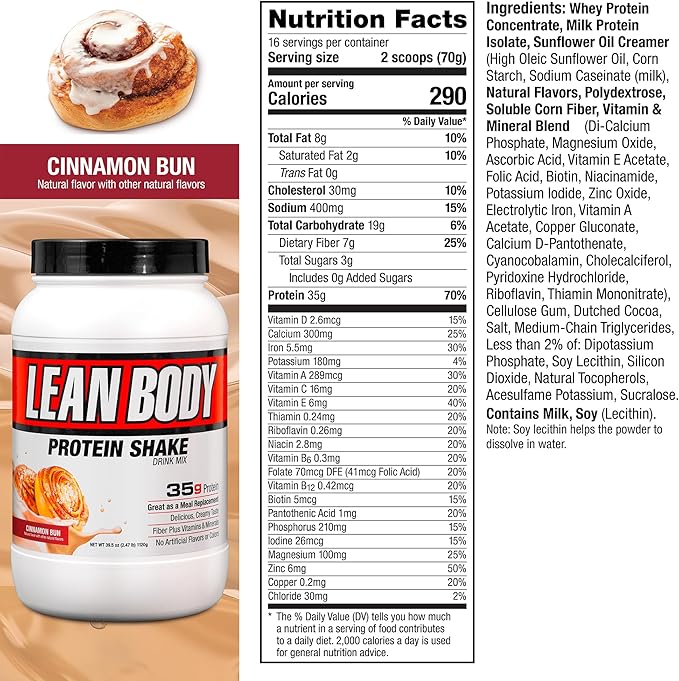Labrada Nutrition Lean Body Hi-Protein Meal Replacement Shake Cinnamon Bun 2.47 Pound Packaging May Vary