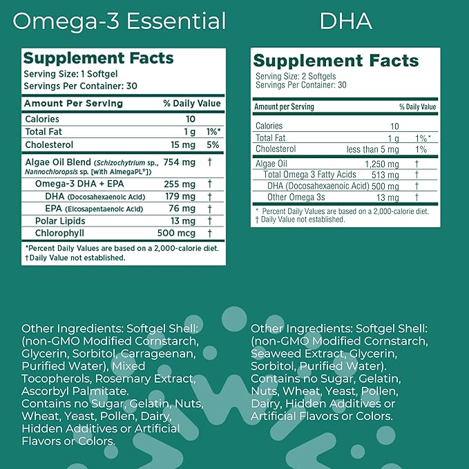 Iwi Omega-3 Essential &amp DHA Omega-3 Bundle 30 Servings Vegan Plant-Based Algae Omega 3 Krill &amp Fish Oil Alternative No Fishy Aftertaste